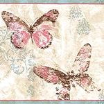 Concord Wallcoverings Abstract Wallpaper Border Featuring Beige and Pink Butterflies Pattern, Perfect Wall D?cor for Bedroom Girls Nursery Room or Daycare, Size 6.75 Inch by 15 Feet