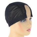 BTWTRY 1.3x3inch U Part Wig Cap with Lace Dome Wig Caps for Making Wigs Elastic Band around Weft Wig Cap 2pcs Black Color Mesh Dome Weaving Wig (2pcs, 0014-1)