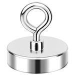 Fishing Magnets, 90 KG(200 LB) Pulling Force Strong Magnet Fishing, Neodymium Rare Earth Magnet with Lifting Eye-Bolt, Super Strong Round Magnet for Retrieving Items in Lake, Beach -1.76 inch Diameter