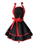 Hyzrz Lovely Handmade Cotton Retro Black Aprons for Women Girls Cake Kitchen Cook Apron for Mother's Gift (Red)