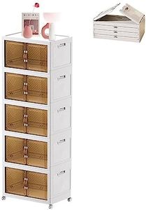 Plastic Storage Bins with Lids,Double Doors Plastic Foldable Box,5-Tier Storage Boxes with Lids,Toy Organizer,Stackable Plastic Storage Cart,Plastic Bin Box For Organization,Containers for Organizing