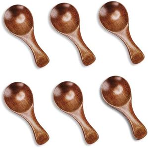 Hefild 6pcs Small Wooden Spoons, 3.2inch Small Wooden Spoons for Honey, Brown Mini Wood Teaspoons for Tiny Eating Ice Cream Jars Spice Condiments Tea Bath Salt Coffee Sugar Jam Mustard Seasoning