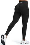 JOYSPELS Seamless Gym Leggings for Women UK - Ruched Scrunch Bums Lifting Leggings Workout Running Activewear Sports Womens Yoga Pants Black M