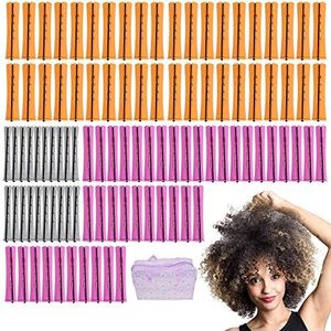 100PCS Perm Rods Set Perm Rod for Natural Hair Long Cold Wave Rods Small Hair Roller Kinky Curly Hairstyle (Purple40+Orange40+Grey20)