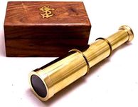 Captains 6" Brass Handheld Mini Telescope with Wooden Box Nautical Collectibles