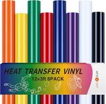 HTVRONT Heat Transfer Vinyl Roll- 8 Roll 12" x 3FT HTV Vinyl, Iron on Vinyl for T-Shirts, Logo,Hat,Fabric,Vinyl Bundle with 8 Colors