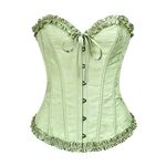 SZIVYSHI Grass Green Corset Top for Women - Overbust Lace Up Waist Cincher Bustier Lingerie - Plum Blossom Bamboo Pattern - Size XS