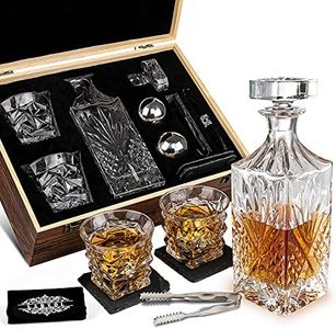 Whiskey Stones Whiskey Gift Sets for Men Whisky Glasses Set 2 Reusable Stainless Steel Whisky Ball 2 Crystal Whisky Glass 1 Whiskey Decanter 2 Slate Coasters Best Gifts for Men