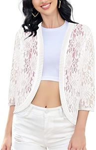 Xunger Women’s 3/4 Sleeve Lace Cardigan Casual Open Front Floral Lace Shrug Summer Cover Up(0130-02White-L-RD)