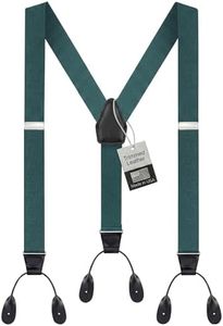 HOLD'EM Men Y-Back Adjustable Suspenders, Leather Trimmed Button End Tuxedo Suspenders with Many colors and designs - Hunter (Tall 54" Long)