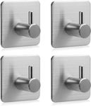 JIALTO 4 pcs Waterproof Stainless Steel Adhesive Hooks - Heavy-Duty Wall Mount Rack for Coats, Hats, Towels, Robes - Ideal for Bathroom and Bedroom Organization (Square Silver)