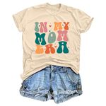 QAUN Mama Shirts in My Mom Era T Shirts for Women Funny Letter Print Tees Mothers Gift Tops Cream