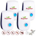 Ultrasonic Pest Repeller Insect Repellent, Efficient Repelling Spider, Mosquitoes, Mouse, Cockroach and Other Rodents, 100% Safe (4 Packs)