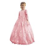 TTYAOVO Girl Flower Embroidery Lace Princess Dress Wedding Party Pageant Gown Size 130(6-7 Years,2043 Durty Pink)