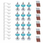 GLOXY Single Diamond Aluminum Curtain Holder with Brackets Full Set with Support Fittings Designer 1 Inch Rod Pocket Finials for Door & Window(Silver Mix Sky Blue ,Set of 6)