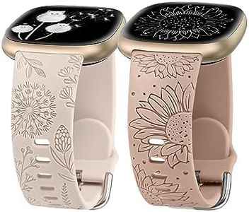 Minyee 2 Packs Floral Engraved Band Compatible with Fitbit Versa 4/Versa 3/Sense 2/Sense Band Women Girl, Cute Silicone Dandelion Sunflower Design Soft Sport Fancy Summer Strap for Versa 4