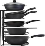 Extreme Matters Heavy Duty Pot and Pan Organizer Holder - Holds Cast Iron Skillets, Pots, Frying Pan, Lids - Durable Steel Construction Griddles and Shallow Pots - Space Saving Kitchen Storage - Black