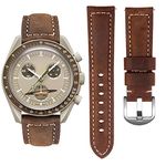 Stanchev Watch Strap for Omega x Swatch MoonSwatch/Rolex Watch/SEIKO Watch 20mm,No Gap leather Omega X Swatch Moonswatch Speedmaster Watch Replacement Strap (Coffee)