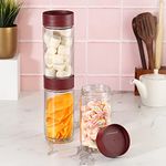 CELLO Modustack Glassy Storage Jar | Glass Jar with Lid | Air Tight Steel Lid and Stackable | For Storage of Food, Pulses, Spice, Cereals, Cookies, Dry Food | Set of 3 | 1000ml, Maroon