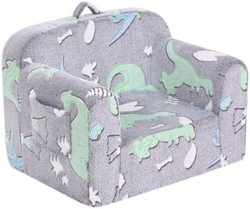 Givjoy Toddler Chair Plush Kids Couch, Comfy Kids Sofa Toddler Lounger Chair for Bedroom, Convertible Toddler Couch for Girls and Boys, Reading Chair for Kids, Grey Dinosaur