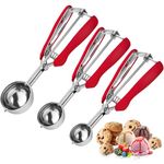 Cookie Scoop,Ice Cream Scoop,3PCS Stainless Steel 1/2 /3 Tablespoon Cookie Scoop,Red Rubber Grips Design,Durable and Effortless,for Ice Cream,Melon Baller and Baking(20#L/ 40#M/ 60#S).