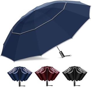 T2Raiwy 54 Inch Inverted Golf Umbrella for Rain, Automatic Windproof 12 Ribs Double Canopy Vented Reverse Folding Umbrella for Travel, UPF 50+ Compact Portable Upside Down Reflective Large Umbrellas (Blue)
