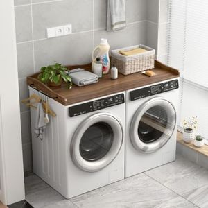 Nivisre Washer Dryer Countertop, Wave Design Laundry Organizer with Side Hanging Rod & Hooks, Washer Top Shelf for Folding Clothes and Storage