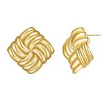 MOROTOLE Gold Chunky Earrings for Women Trendy Statement Earrings Hypoallergenic Sterling Silver Vintage Earrings Large Square Knot Textured Dome Earrings Lightweight Dainty Jewelry Gift for Women