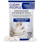 Clean People All Natural Dishwasher Pods - Cuts Grease & Rinses Sparkling Clean - Residue-Free - Phosphate Free Dishwashing Pods - Fragrance Free, 120 Pack