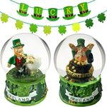 Aobaks St Patrick's Day Decorations, 2 Pack Snow Globe Crafts Present for Kids, st Patrick Day Accessories for Women, Leprechaun Collectible Figurines Table Decor for The Home