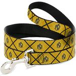 Dog Leash Harry Potter Hufflepuff Crest Plaid Yellows Gray 6 Feet Long 1.5 Inch Wide