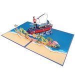 JIANTA 3D Fishing Pop Up Card, Fishing Boat Pop Up Birthday Cards, Father's Day Greeting Card Pop Up, Birthday Pop Up Card for Fishing Lover, Graduation, Congratulations