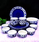 RenHomz™ Ceramic Dinner Set - Set of 19 Pieces | 6 Dinner Plates+12 Bowls+1 Serving Bowl | Hand-Made Blue Legend | Lead and Cadmium Free, 100% Food Grade (4)