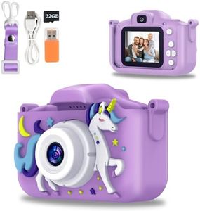 Kids Camera Toy, Kids Digital Camera, 1080P HD Video Kids Selfie Camera with Cute Protective Cover, Christmas Birthday Gifts Toys for 3-12 Years Old Girls and Boys, 32G SD Card, Card Reader Included