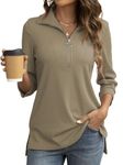 COSSEN Womens Tops Summer Short Sleeve Polo Shirts Dressy Casual Shirts and Blouses Zipper Collar L Light Coffee