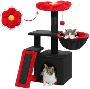 PETEPELA Gothic Cat Tree for Indoor Cats, 31.5'' Small Flower Cat Tower Cat Condo with Sisal Scratching Ramp, Cozy Hammock and Removable Flower Cat Bed Perch for Kittens, Black