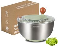 Lunememo Stainless Steel Salad Spinner, Lettuce Spinner with Drain, Non-Slip Base, Stop Button, Vegetable Dryer, BPA Free, 5L