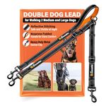 Sweetie Double Dog Lead for Walking 2 Dogs No Tangle. Dual Leash for Medium, Large Dogs. Comfortable, Adjustable Length Twin Split Leads, Heavy-Duty with Padded Handle.