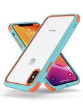 MobNano iPhone X Case, iPhone XS Case, iPhone 10 Case, Ultra Clear Transparent Hybrid Case 360 Shockproof Bumper Soft TPU Hard PC Thin Slim Heavy Duty Cover for iPhone X XS 10 - Light Blue/Orange