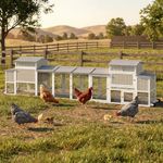 Large Chicken Coop with Run for 6-12 Chickens, Mobile Outdoor Hen House Chicken Tractor with Full Asphalt Roof, Wheels, Wooden Poultry Cage with 4 Nesting Box, Pull-Out Tray & Fun Swing