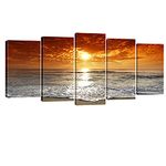 Wieco Art - Grand Sight Large 5 Panels Modern Landscape Artwork HD Seascape Giclee Canvas Prints Sea Beach Pictures to Photo Paintings on Canvas Wall Art for Home Decorations Wall Decor L