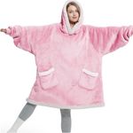 Hoodie Blanket Sweatshirt for Women and Men, 88cm Oversized Fleece Wearable Blanket Hoodie, Winter Sweater Jumpsuits for Adult, Super Warm Sherpa Hoodie with Big Pockets (Pink)