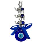 AUGEN Premium Blue Evil Eye Elephant Design Keychain Metal Vastu Good Luck Charm Protection With Key Ring Anti-Rust (Pack Of 1) - 73