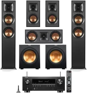 Klipsch Reference 5.2 Home Theater System, Bundle 2X R-625FA Floorstanding 2X R-12SW Subwoofer, R-52C Center, R-41M Bookshelf Speakers, and Denon AVR-S770H 7.2-Channel 8K Network AV Receiver