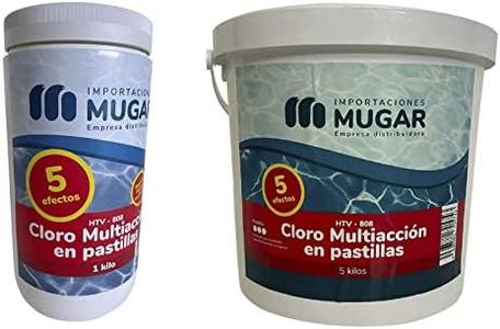 MUGAR- Cloro 5 Acciones para Piscinas en Pastillas 5 Efectos. En Envases de 1kg o 5kg. Desinfectante/Alguicida/Floculante/Antical/Mantenedor de pH(1 kg)
