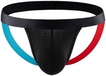 Mens Jockstraps Athletic Supporters Cotton Thongs Sport Underwear Sexy Bikini (US, Alpha, Medium, Regular, Regular, Black)