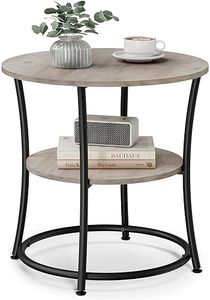 VASAGLE Side Table, Round End Table with 2 Shelves for Living Room, Bedroom, Nightstand with Steel Frame for Small Spaces, Outdoor Accent Coffee Table, Greige and Ink Black