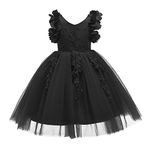 Weileenice Toddler Girl Flower Pageant Dress Black 5 6 Little Princess Wedding Prom Funeral Ball Gown Kids Formal Lace 3D Embroidery Tutu Fancy Dresses Halloween Holiday Daddy Daughter Dance