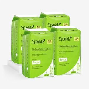 Sparkle Biodegradable Sanitary Pads for Women - 24 Pads (Pack of 4), Size - Overnight || Plastic-Free || Unscented || Zero Toxins || Rash-Free || Super Soft Comfortable Top Layer