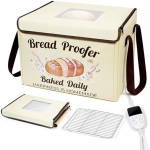 Folding Bread Proofing Box, 3-Sided Heating Dough Proofer with 50-113℉ Temp Control & Metal Rack, Bread Proofing Container for Home Baking, Pizza Dough, Sourdough Starter & Yogurt Making (beige)